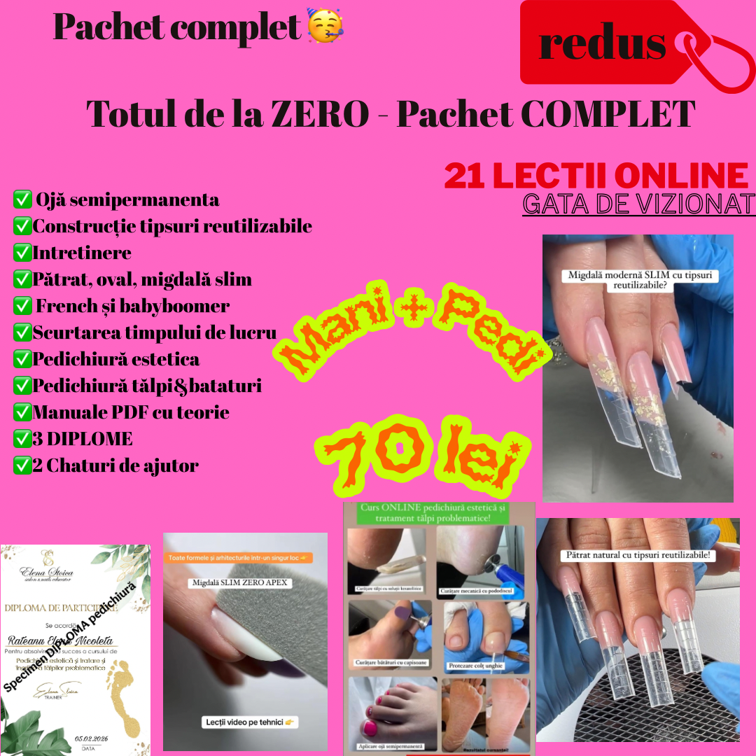 Pachet complet - Manichiură cu tipsuri si Pedichiură estetică și tratament tălpi